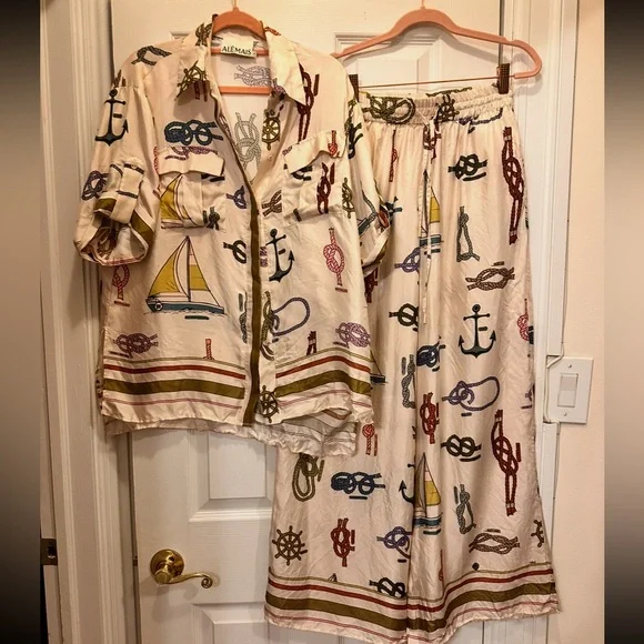 ALEMAIS Ships Ahoy Sailing Set Camp Shirt And Pants Aus 8 Or Size Small - Picture 7 of 7